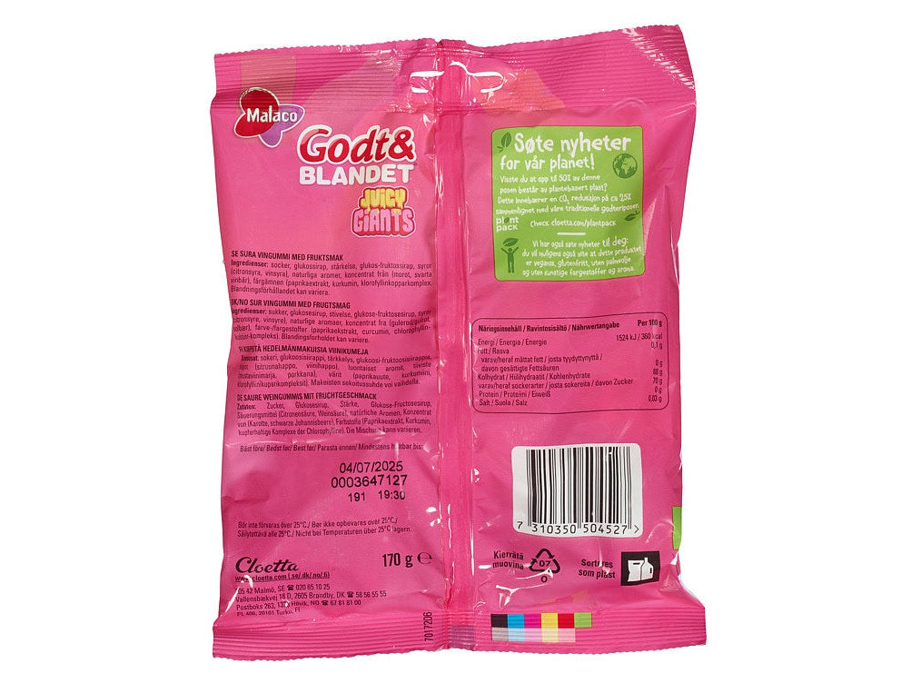 Malaco Godt & Blandet Juicy Giants 170 grams Norwegian Foodstore