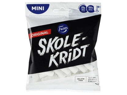 Fazer School Chalk Original 70g salty licorice candy with crunchy coating and strong liquorice core Nordic sweet