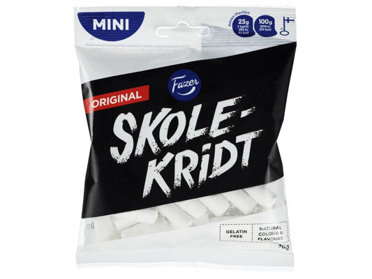 Fazer School Chalk Original 70g salty licorice candy with crunchy coating and strong liquorice core Nordic sweet