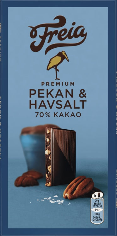 Freia 70% Premium dark chocolate pecan & seasalt 100 grams Norwegian Foodstore