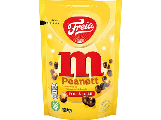 Freia M milk chocolate covered peanuts 150g – authentic Norwegian chocolate candy from Norway with fast worldwide shipping