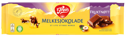 Freia Milk Chocolate Fruit and Nut 200g – Norwegian melkesjokolade fruktnott with raisins and nuts fast worldwide shipping