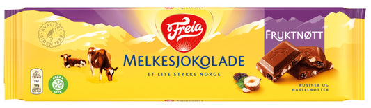 Freia Milk Chocolate Fruit and Nut 200g – Norwegian melkesjokolade fruktnott with raisins and nuts fast worldwide shipping