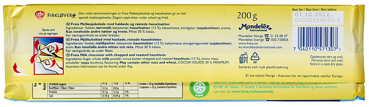 Freia milk chocolate with hazelnuts 200g Norwegian chocolate bar with whole hazelnuts creamy texture