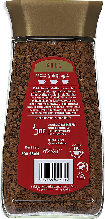 Friele gold instant coffee 200 grams Norwegian Foodstore