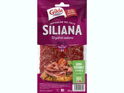 Gilde Salami Siliana sliced 130g – authentic Norwegian cured meat from Norway with fast worldwide shipping
