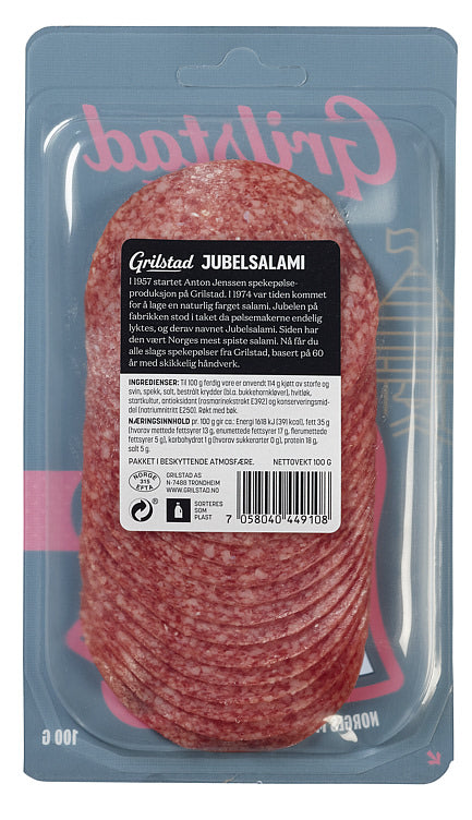 Grilstad Jubel salami sliced 100g – traditional Norwegian salami from Norway with fast worldwide shipping