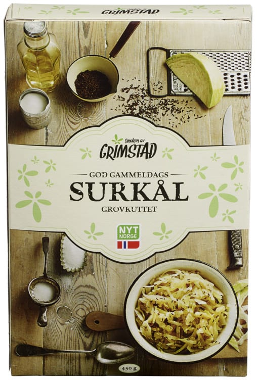 Grimstad God Gammeldags Surkål 450g – traditional Norwegian sauerkraut with apple and caraway