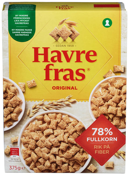Quaker Havrefras 375g (frokost blanding cereal) – authentic Norwegian breakfast cereal from Norway with fast worldwide shipping
