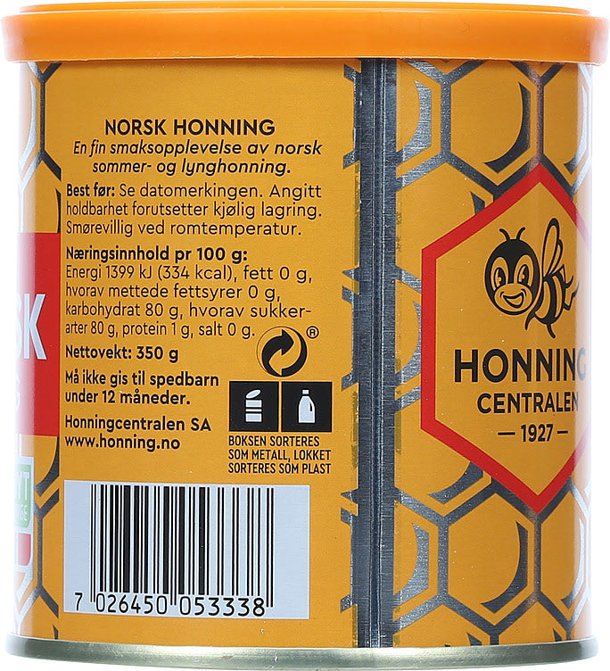 Real Honey 350 grams (Ekte honning - Honningcentralen) Norwegian Foodstore