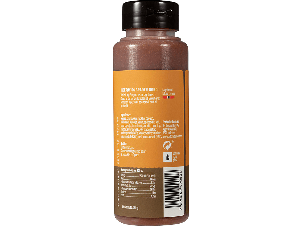 Inderøy 64° Nord Grill & Burger Sauce 280 g – ingredients and nutrition