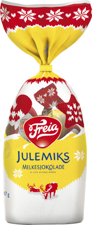Freia Julemiks milk chocolate Christmas mix, front of bag