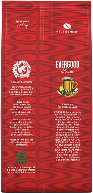 Evergood coffee beans Hele kaffebønner 500 gram Norwegian Foodstore