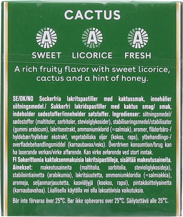 Läckerol Sugarfree Cactus pastilles 25 grams Norwegian Foodstore
