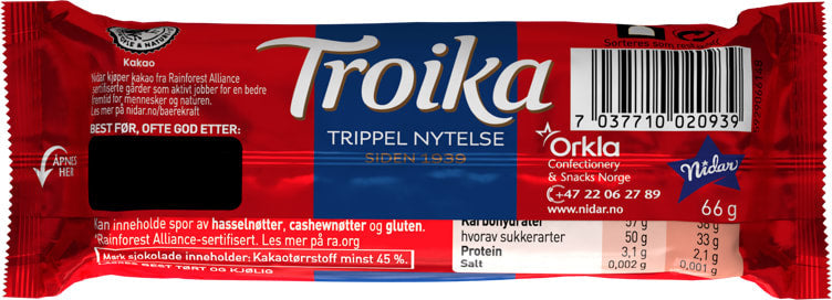 Nidar Troika dark chocolate bar 66 grams