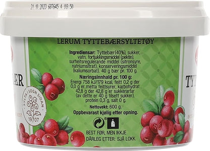 Lerum Lingonberry jam 600 grams (Tyttebær syltetøy)