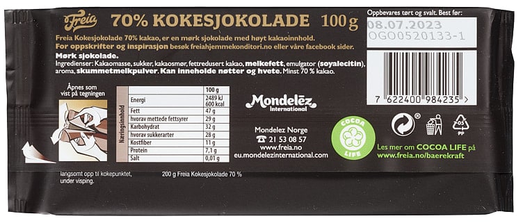 Freia Dark chocolate 70% (Kokesjokolade)