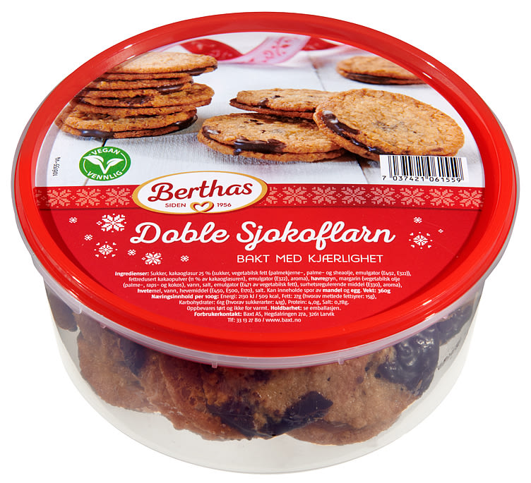 Berthas Sjokoflarn Chocolate Oat cookies double 360 grams (Doble Havreflarn m/ sjokolade)