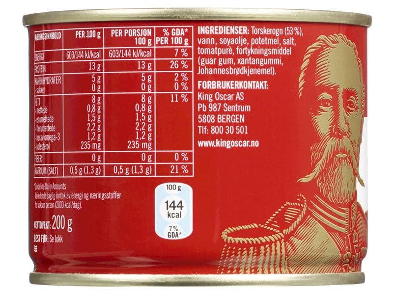 King Fish Roe King Oscar Cod Roe (Torskerogn) 200 gram – Norwegian Foodstore
