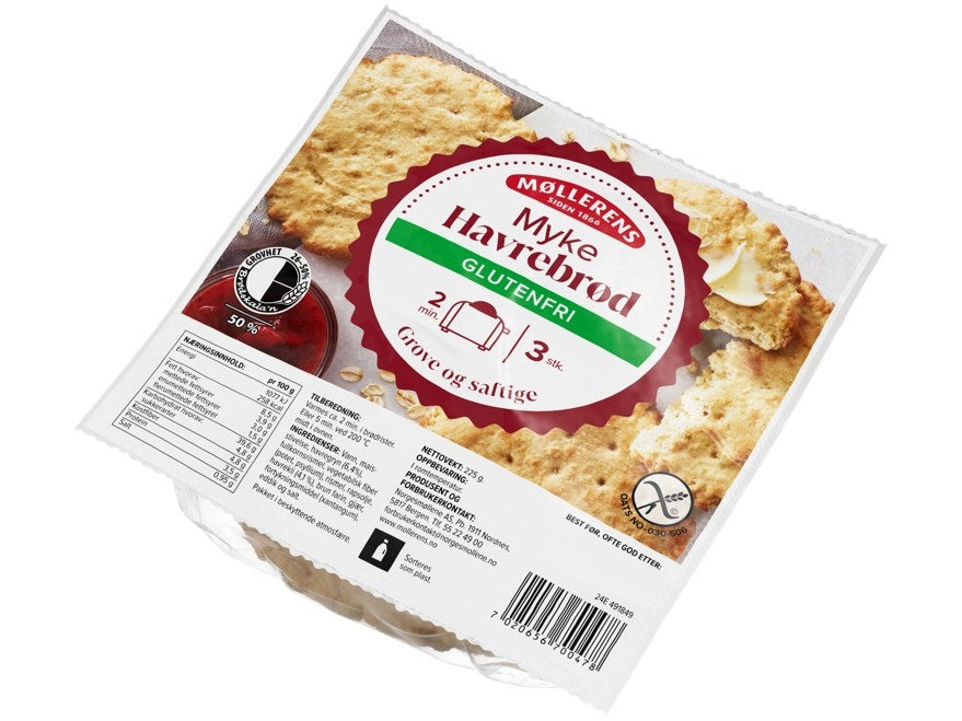 Soft oat bread gluten-free (Havrebrød) 225 grams