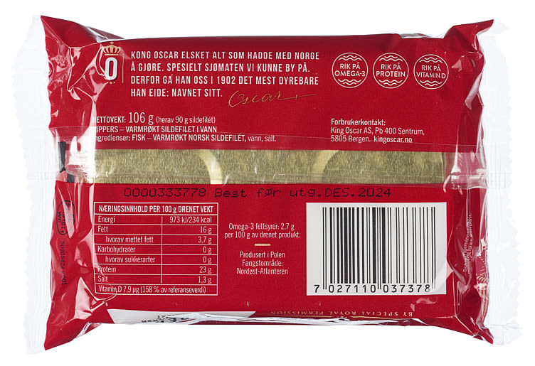 King Oscar Kippers smoked Herring (Røkte sardiner) 106 grams