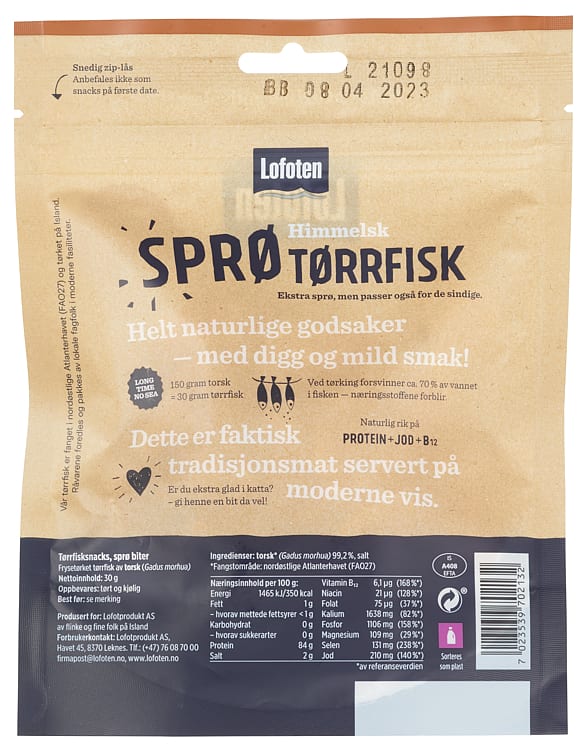 Lofoten Dryfish crisp bites 30 gram (Tørrfisksnacks sprø biter)