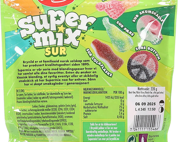 Brynild Supermix sour mixed candy 220 gram (Sur)