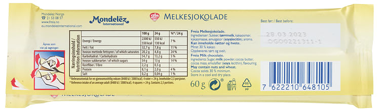 Freia Milk chocolate 60 grams (Melkesjokolade)