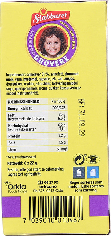 Stabburet Coarser Liverpate (Grovere Leverpostei) 6X22 grams