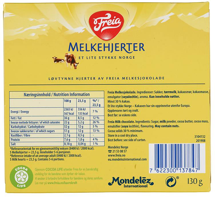Freia Milkhearts milk chocolate hearts 130 grams (Melkehjerter)