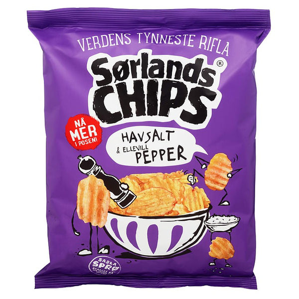 Sørlandschips "Worlds thinnest" Seasalt & crazy pepper 275 grams