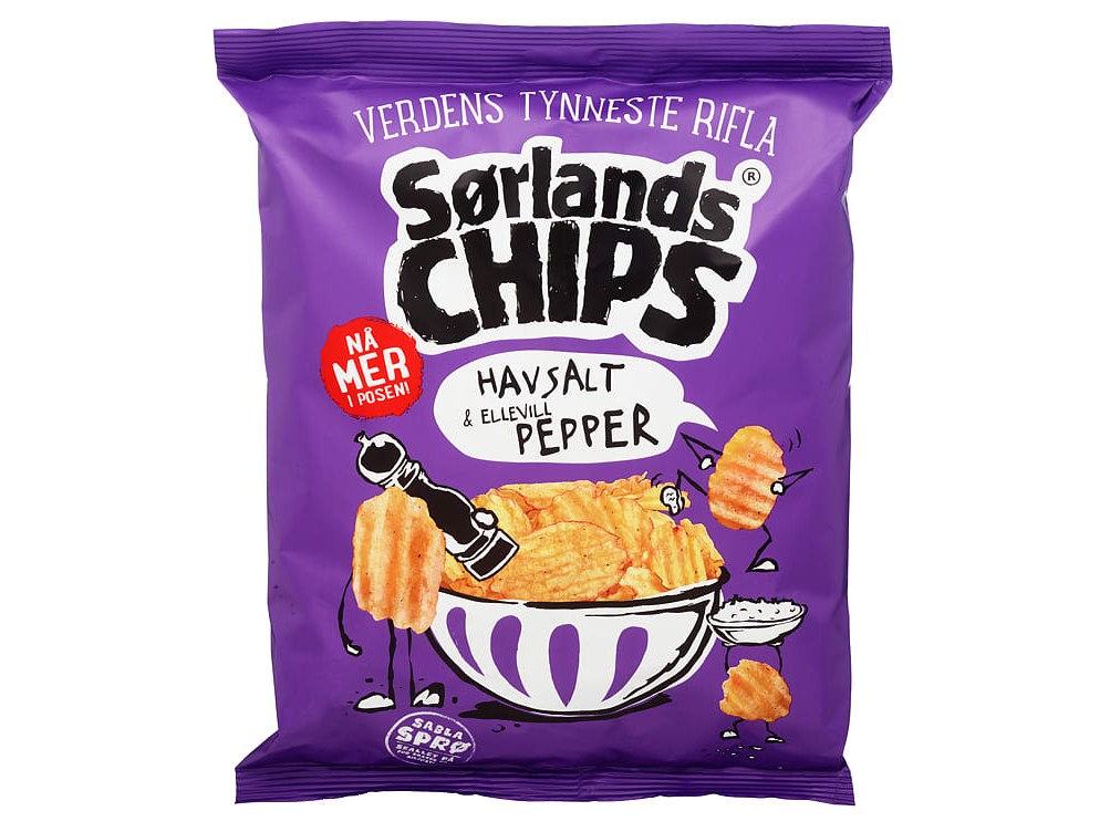 Sørlandschips "Worlds thinnest" Seasalt & crazy pepper 275 grams