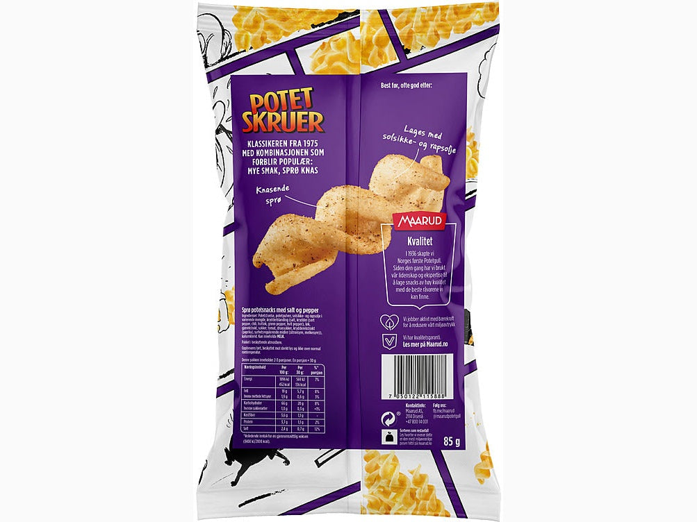 Maarud Potato screws salt/pepper 85 grams (Potetskruer salt/pepper)