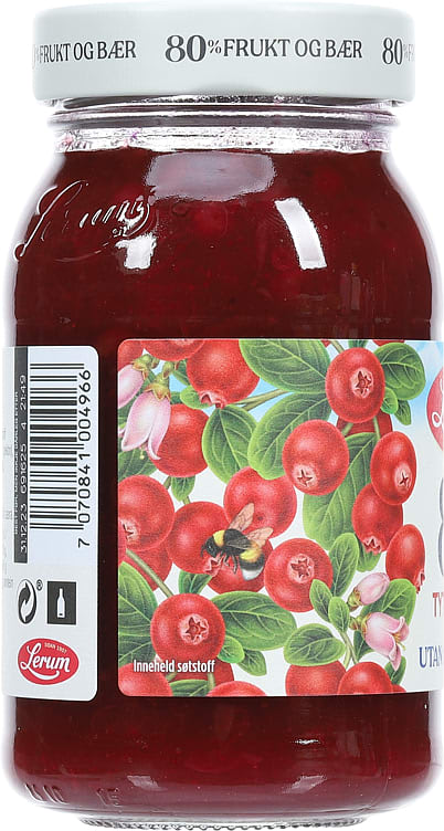 Lerum 80 % Berries Lingonberry Jam (Tyttebærsyltetøy uten tilsatt sukker) 330 grams