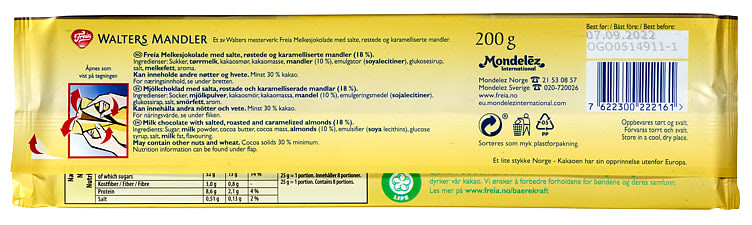 Freia Walters milk chocolate with almonds 200 grams (Walters mandler)