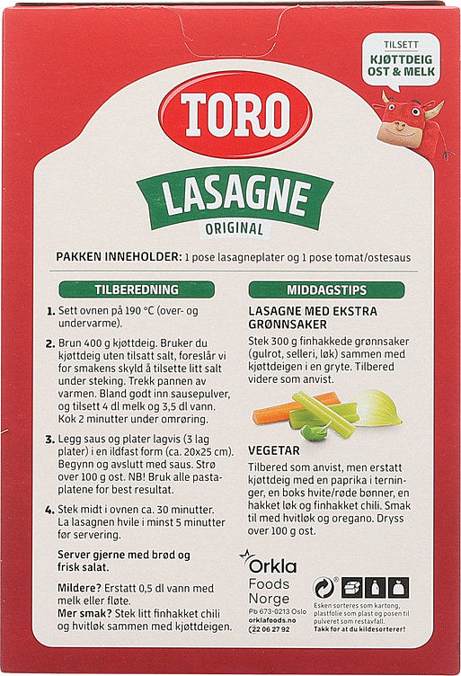 Toro Lasagna mix with pasta 200 grams (Lasagne) Norwegian Foodstore