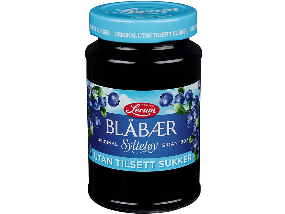 Lerum Blueberry Jam 435g – Norwegian blabaer jam no added sugar with fast worldwide shipping