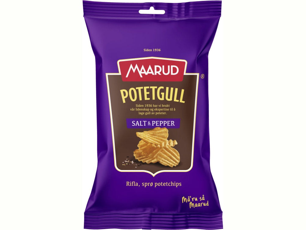 Maarud potatochips classic salt and pepper mini (potetgull) 40g – authentic Norwegian snack from Norway with fast worldwide shipping
