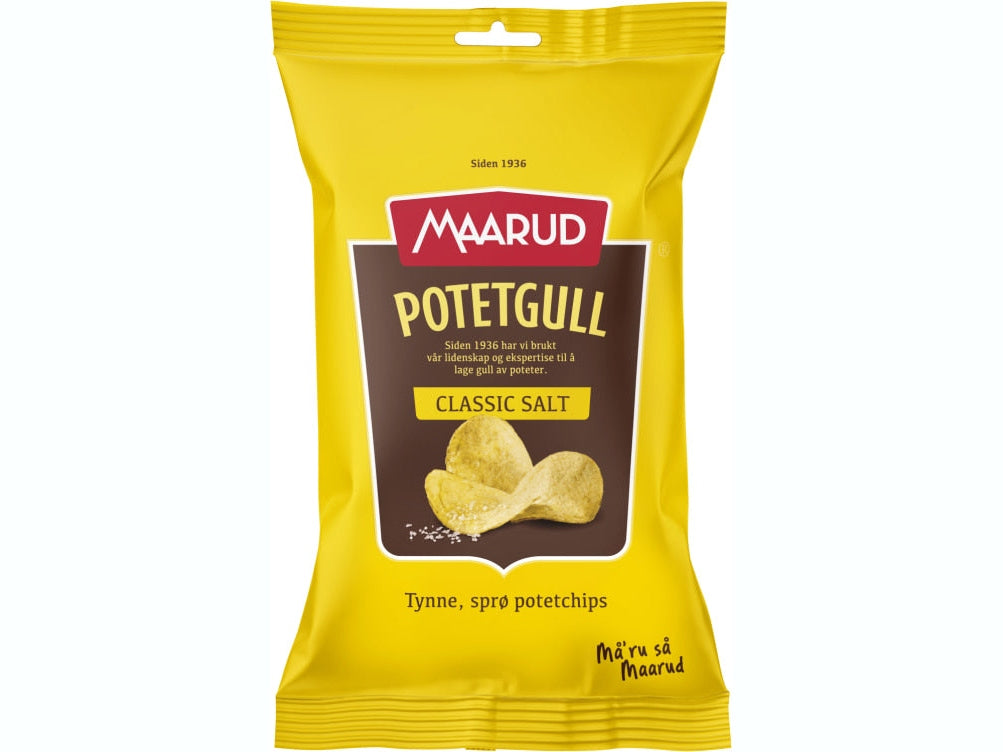 Maarud potatochips classic salt mini (potetgull) 40g – authentic Norwegian snack from Norway with fast worldwide shipping
