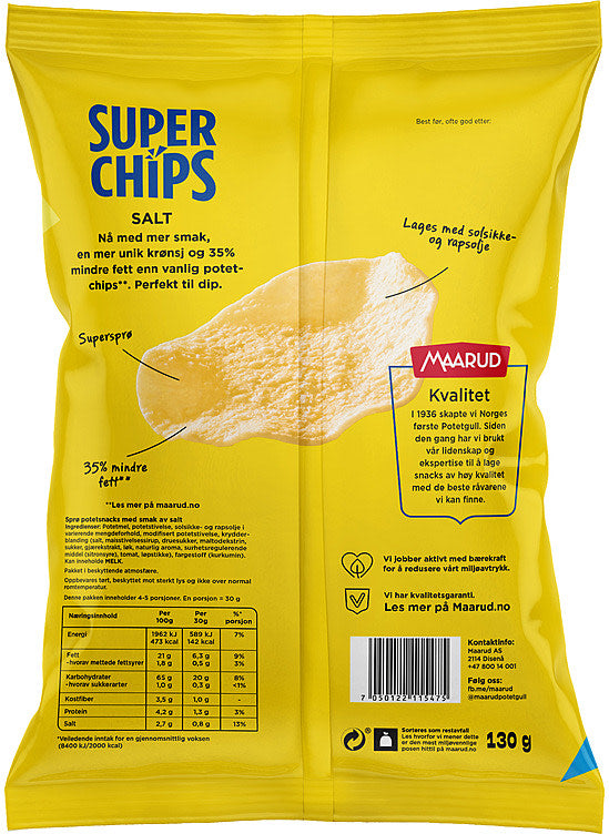 Maarud Superchips potatochips salt 130 gram