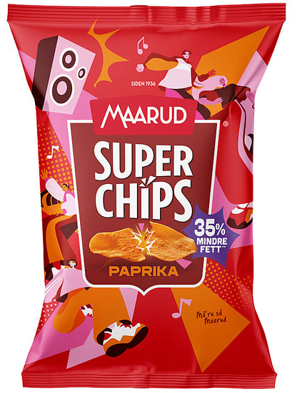 Maarud Superchips potato chips paprika 130g bag Norwegian crisps