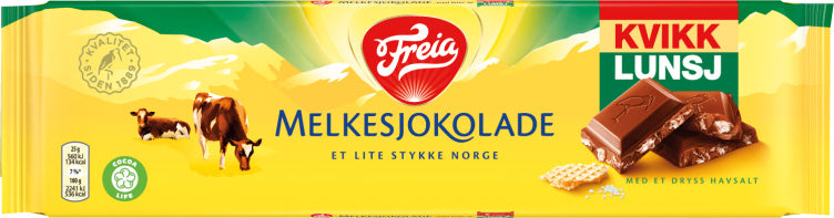 Freia milk chocolate with Kvikk lunch 200 gram (Melkesjokolade Kvikk Lunsj) Norwegian Foodstore