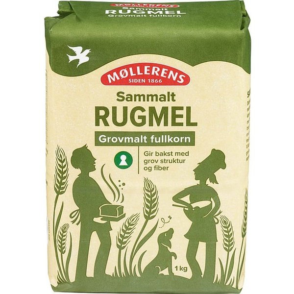 Møllerens Coarsly Ground Whole grain Rye flour (Sammalt rugmel grovmalt) 1 kg