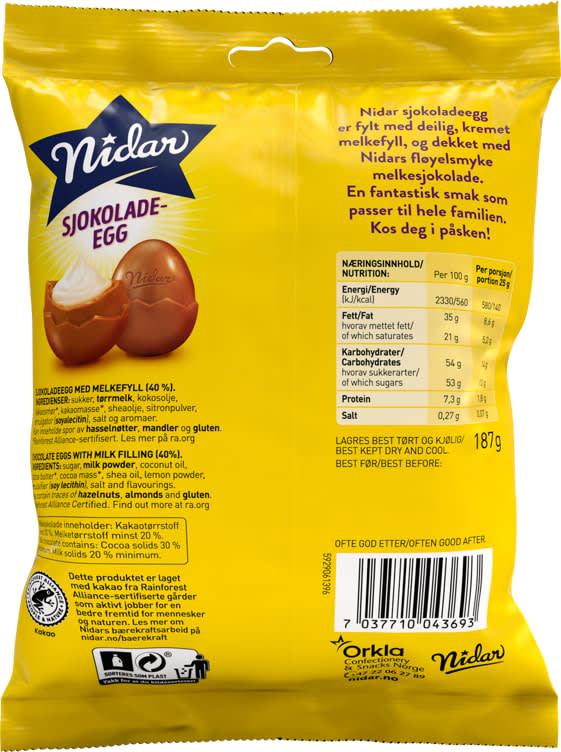 Nidar Easter Chocolate Eggs (sjokolade egg) 187g – authentic Norwegian Easter chocolate (påske) from Norway with fast worldwide shipping
