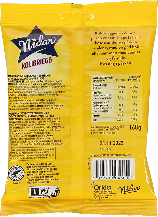 Nidar Easter Marzipan Eggs with Sprinkles (Kolibri egg) 168g – authentic Norwegian Easter marzipan from Norway with fast worldwide shipping