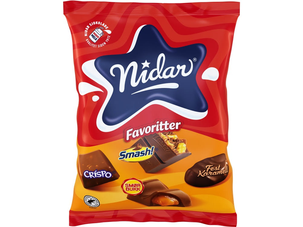 Nidar Favourites Smash mixed candy (Favoritter Smash) 200g – authentic Norwegian chocolate candy from Norway with fast worldwide shipping
