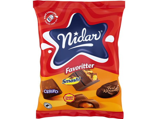 Nidar Favourites Smash mixed candy (Favoritter Smash) 200g – authentic Norwegian chocolate candy from Norway with fast worldwide shipping