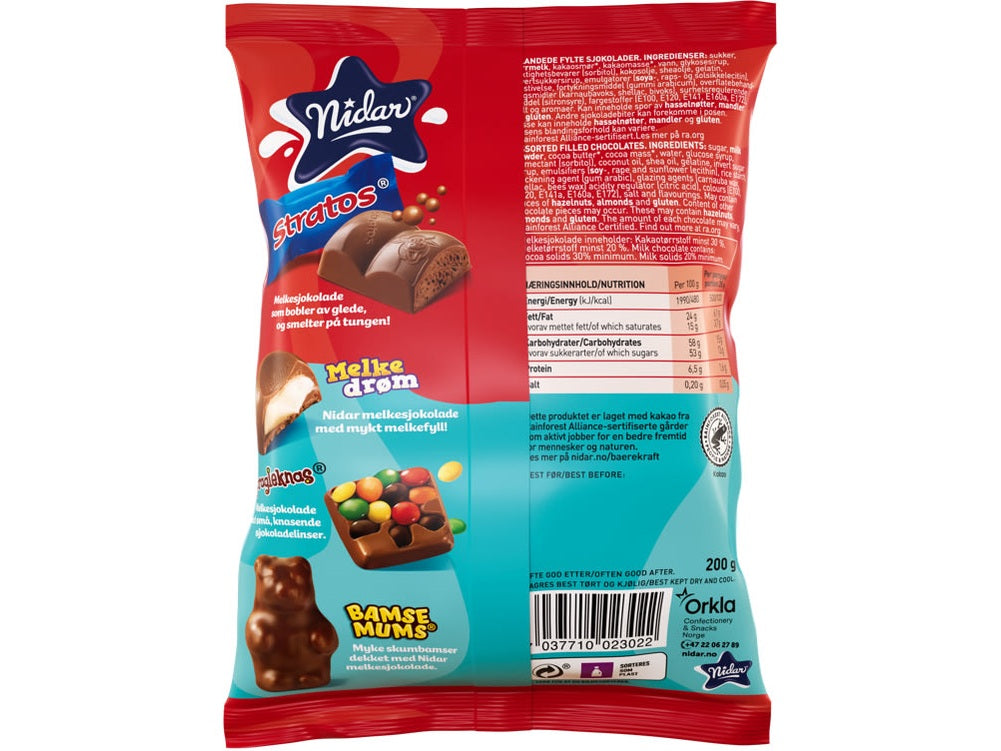 Nidar Favourites Stratos mixed candy (Favoritter Stratos) 200g – authentic Norwegian chocolate candy from Norway with fast worldwide shipping