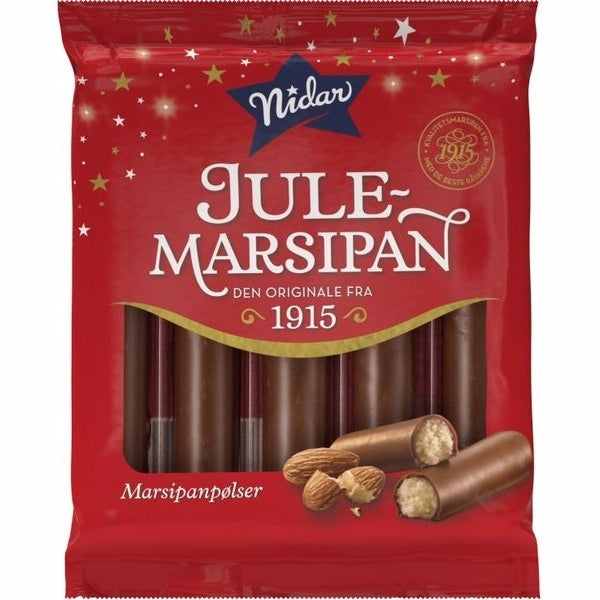 Exp.date sale | Nidar Christmas marzipan sticks 5 pcs 110 grams (Marsipanpølser)