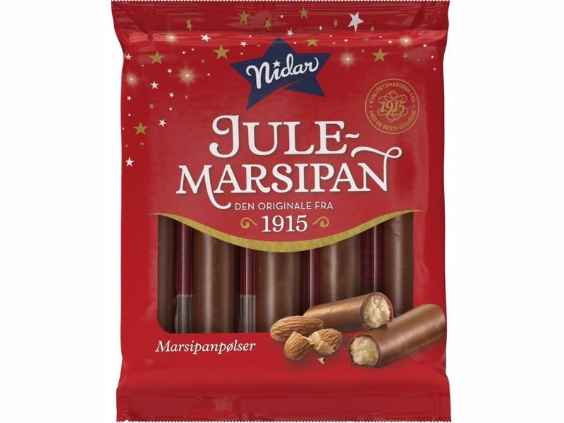 Exp.date sale | Nidar Christmas marzipan sticks 5 pcs 110 grams (Marsipanpølser)